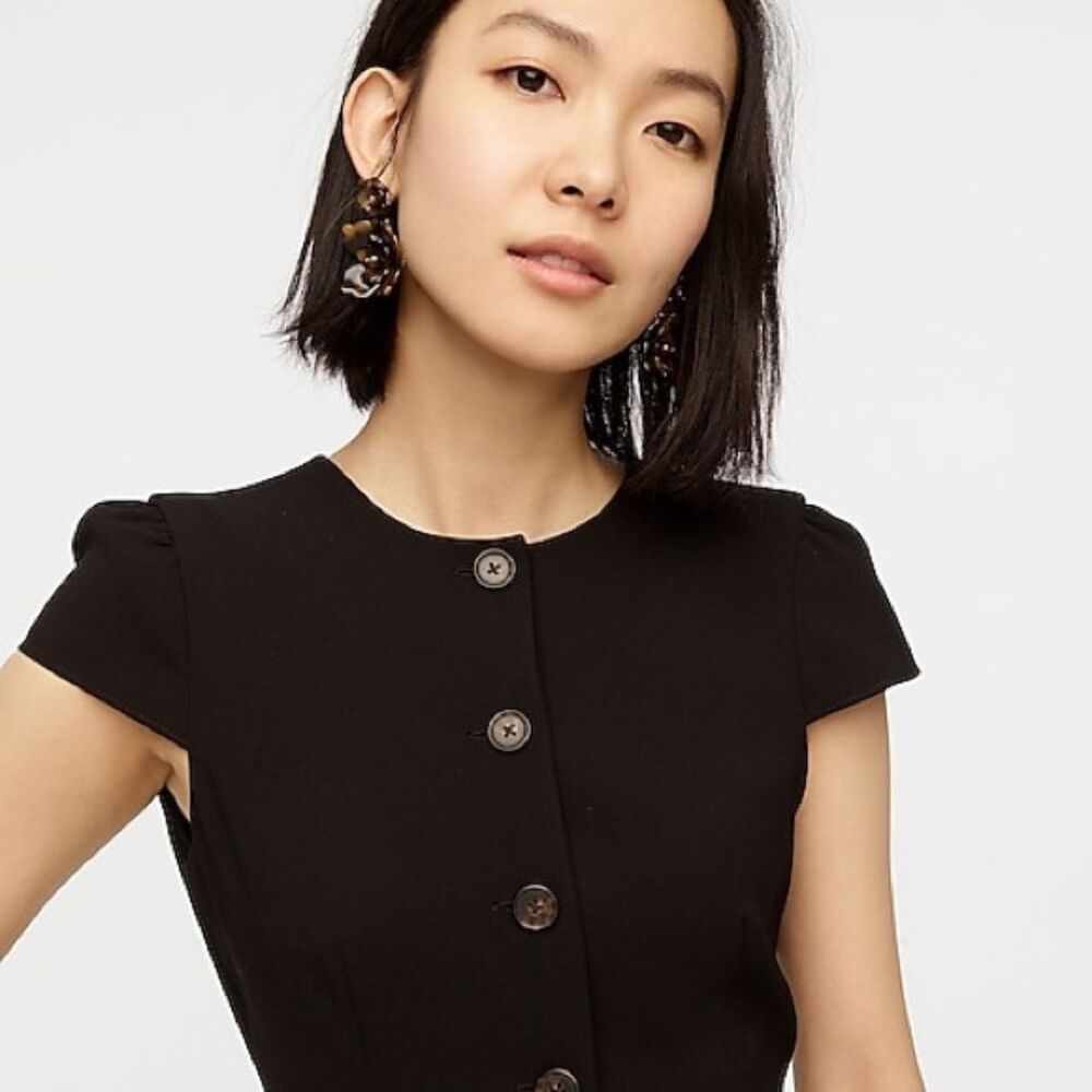 J Crew Button Front Cap Sleeve Black Dress Women's Size 0 - Picture 2 of 10